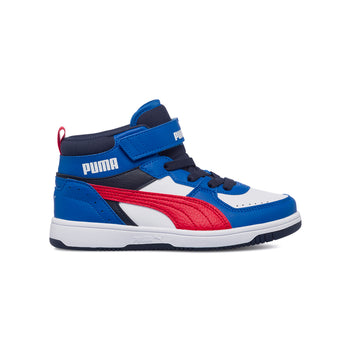 Sneakers alte blu e bianche da bambino con logo laterale Puma Rebound Joy Blocked AC PS, Brand, SKU s342500104, Immagine 0